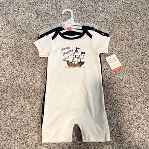 Hudson Baby White Short-Sleeve One-Piece with Ship Graphic